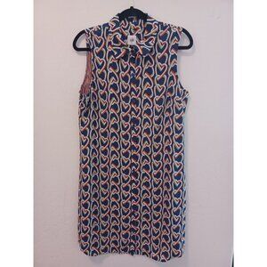 Cabi Amour Dress Womens Sz M Blue Locking Hearts Sleeveless Button Front Lined